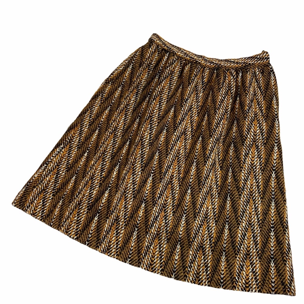 Vintage Evan Picone brown yellow midi skirt